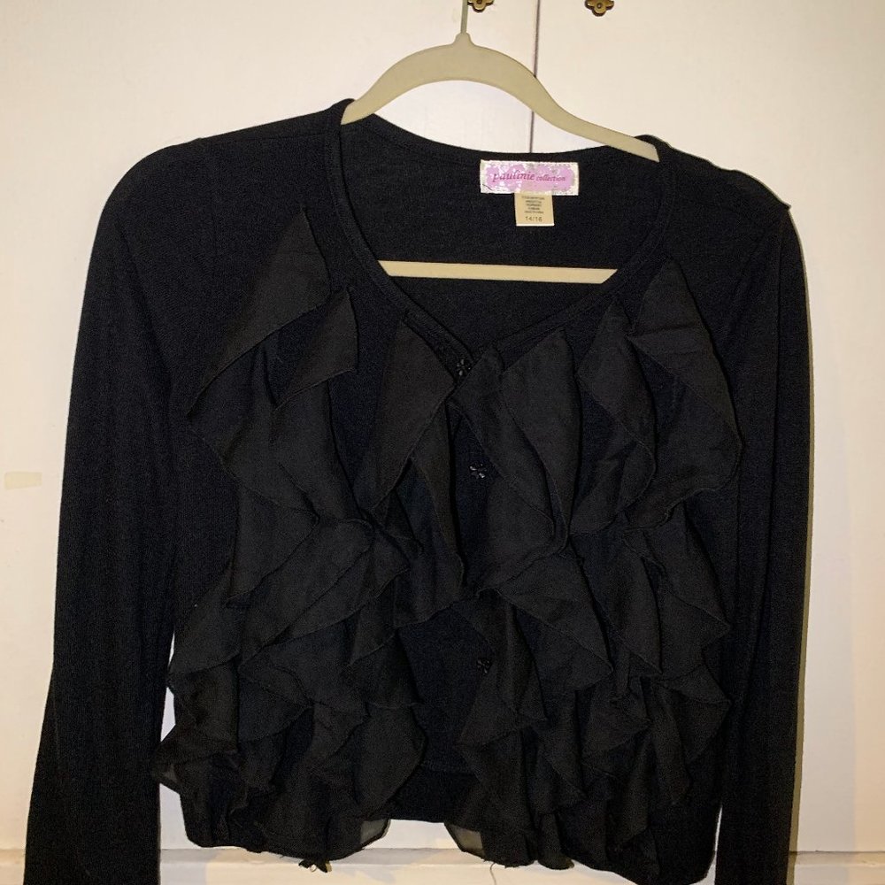 Boutique Girls Ruffle Black Cardigan